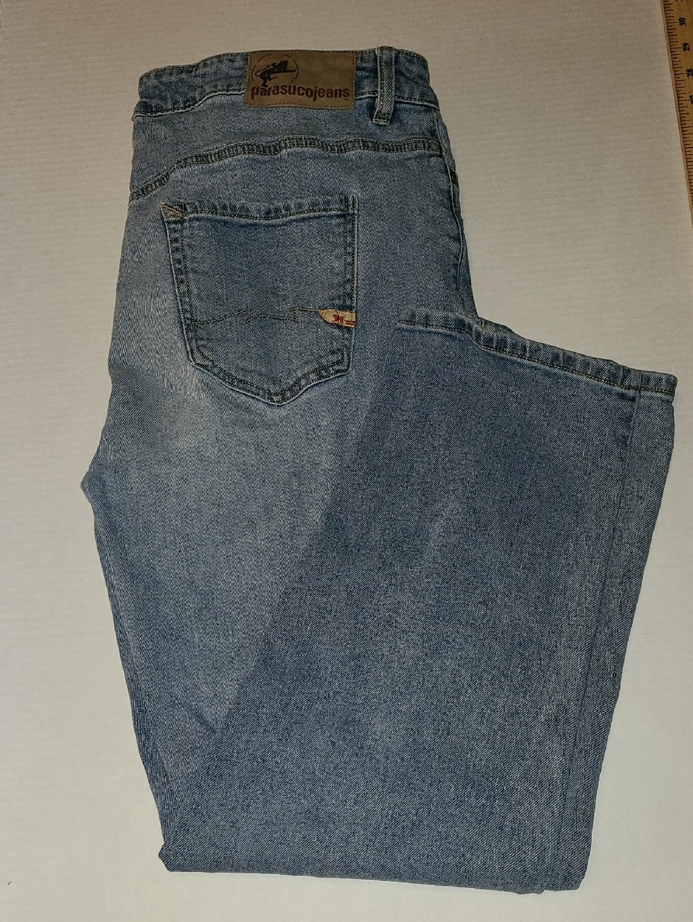 Parasuco Light Blue Denim Jeans with Back Pocket Patch Size 14